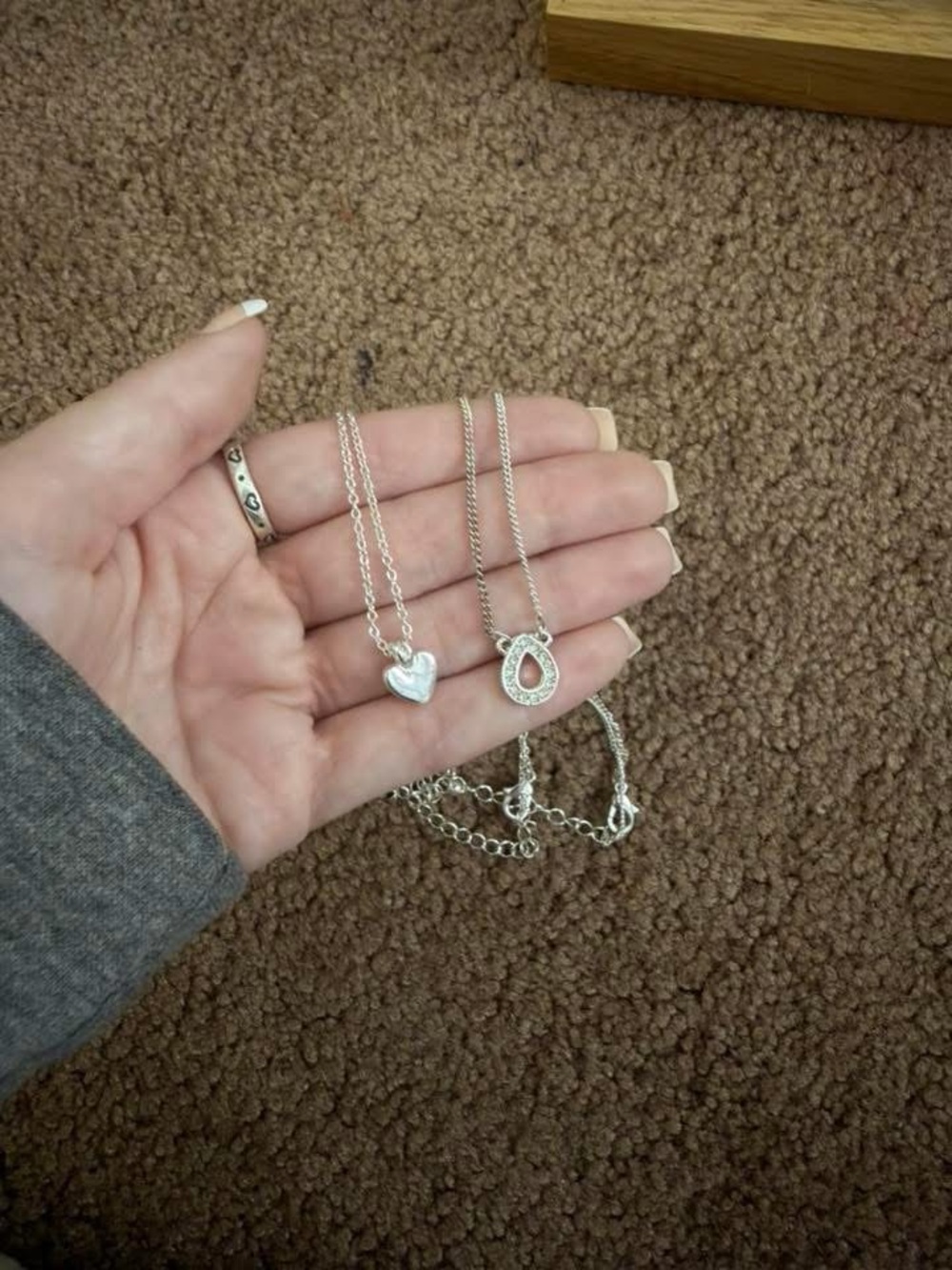 Silver Heart & Teardrop Layered Pendant Necklace Set